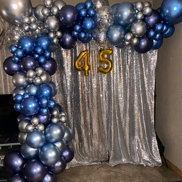 Jobkoo Blue And Silver Balloon Arch Kit, Navy Blue Dark Blue Silver Balloon Garland With Metallic Royal Light Blue Silver Confet