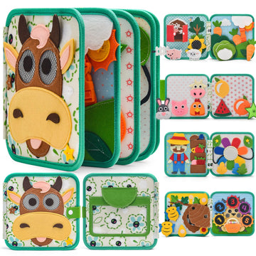 Montessori Busy Book for Toddlers 1-3  Felt Quiet Book & Busy Board for Preschool Learning  Fine Motor Skills & Sensory Play  Educational Travel Toy and Gift for Kids - Farm Animals Theme  Green