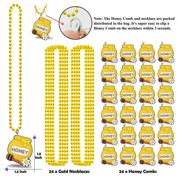 CiciBear 24 Pack Honey Necklace Party Favors with Mardi Gras Beads for Bumble Bee Baby to bee Bee Baby shower Gender Reveal Part