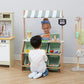 Teamson Kids Wooden Farmer's Market Stand with Cash Register, Green, TD-13638A-AMZ, Includes 6 Storage Bins, Engineered Wood, One Size