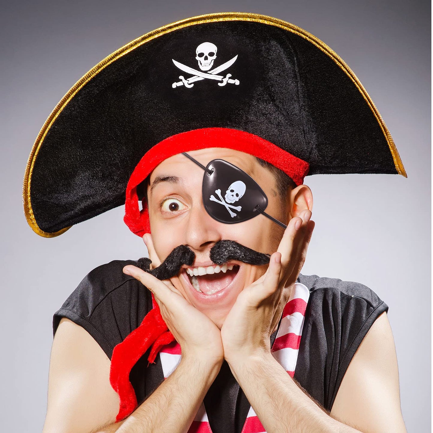 Skylety 9 Pieces Pirate Costume Accessories Telescopes Eye Patches for Halloween Cosplay (Pirate Captain Hat)