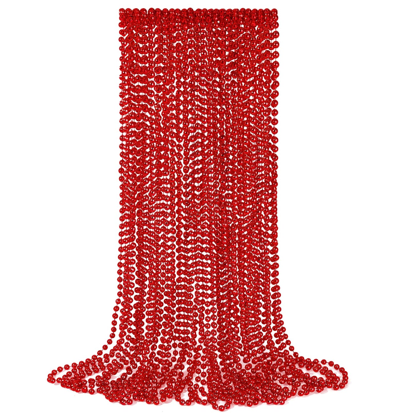 YAXINRUI 24 PCS Red Bead Necklaces, Red Christmas Mardi Gras Bead Necklaces, Red Valentine Necklace, 33 Inch Round Beaded Neckla