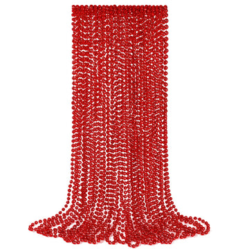 YAXINRUI 24 PCS Red Bead Necklaces, Red Christmas Mardi Gras Bead Necklaces, Red Valentine Necklace, 33 Inch Round Beaded Neckla