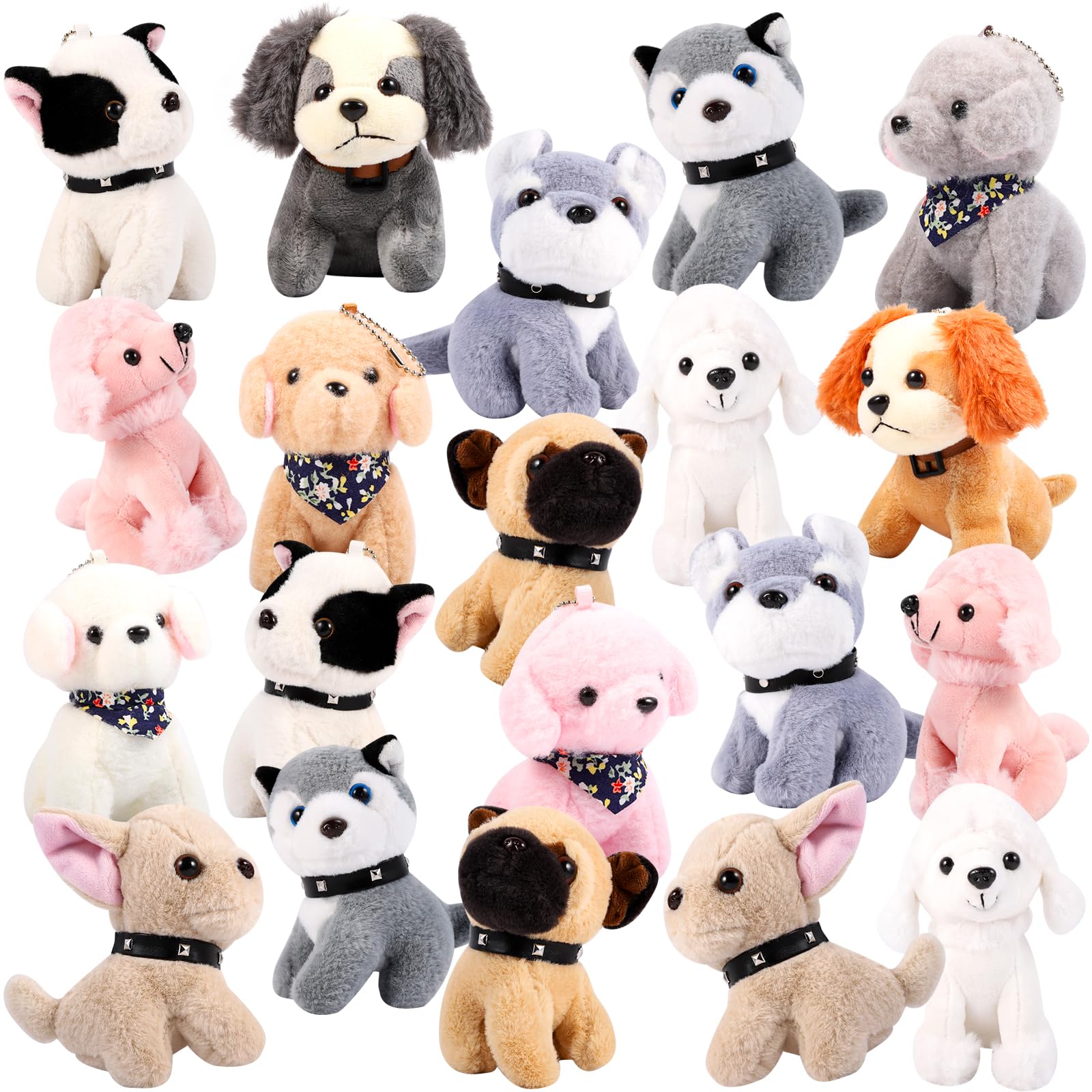 Niceup 20Pcs 4.5In Kids Mini Stuffed Dogs Puppies Bulk Adopt Puppy Pet Pawty Party Favors Small Plush Animals Cute Little Paw Pu