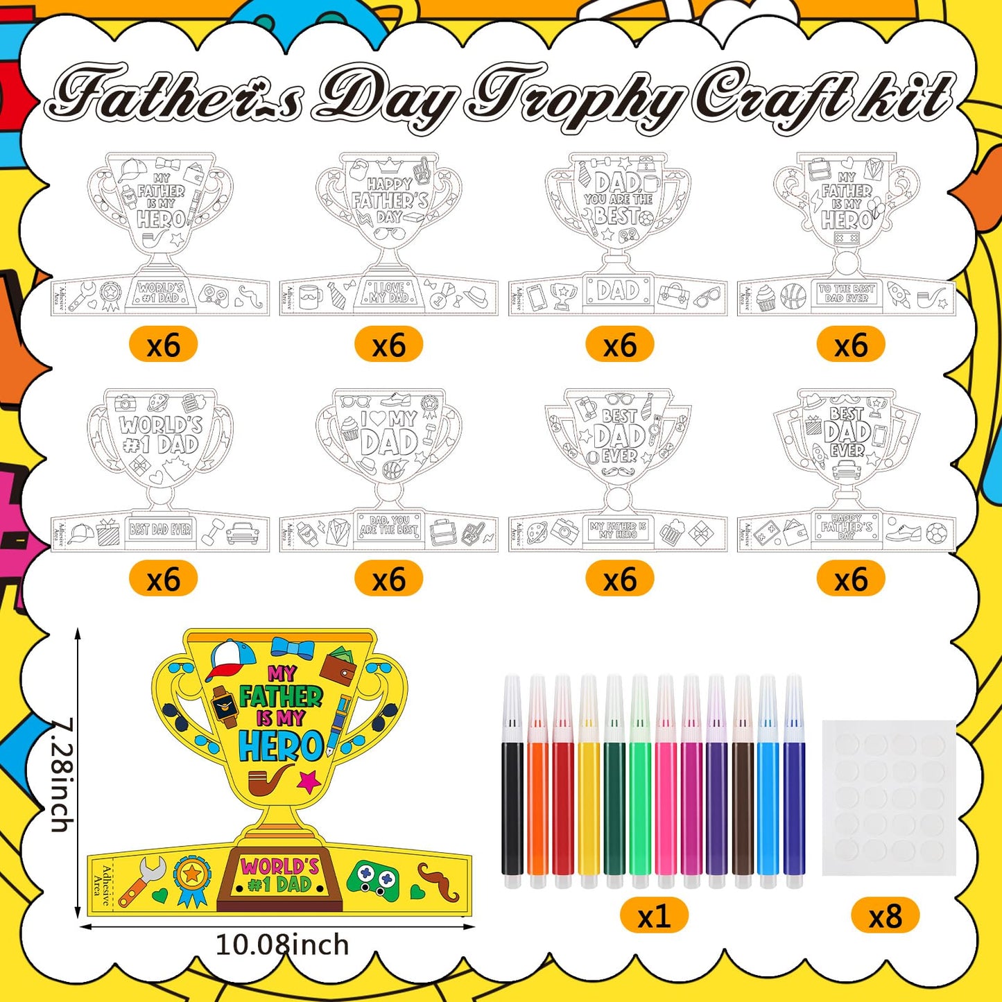 Dunzoom 48 Pcs Fathers Day Trophy Craft Kit Color Your Own Fathers Day DIY Crafts Coloring My Father is My Hero DIY Dad Gift S