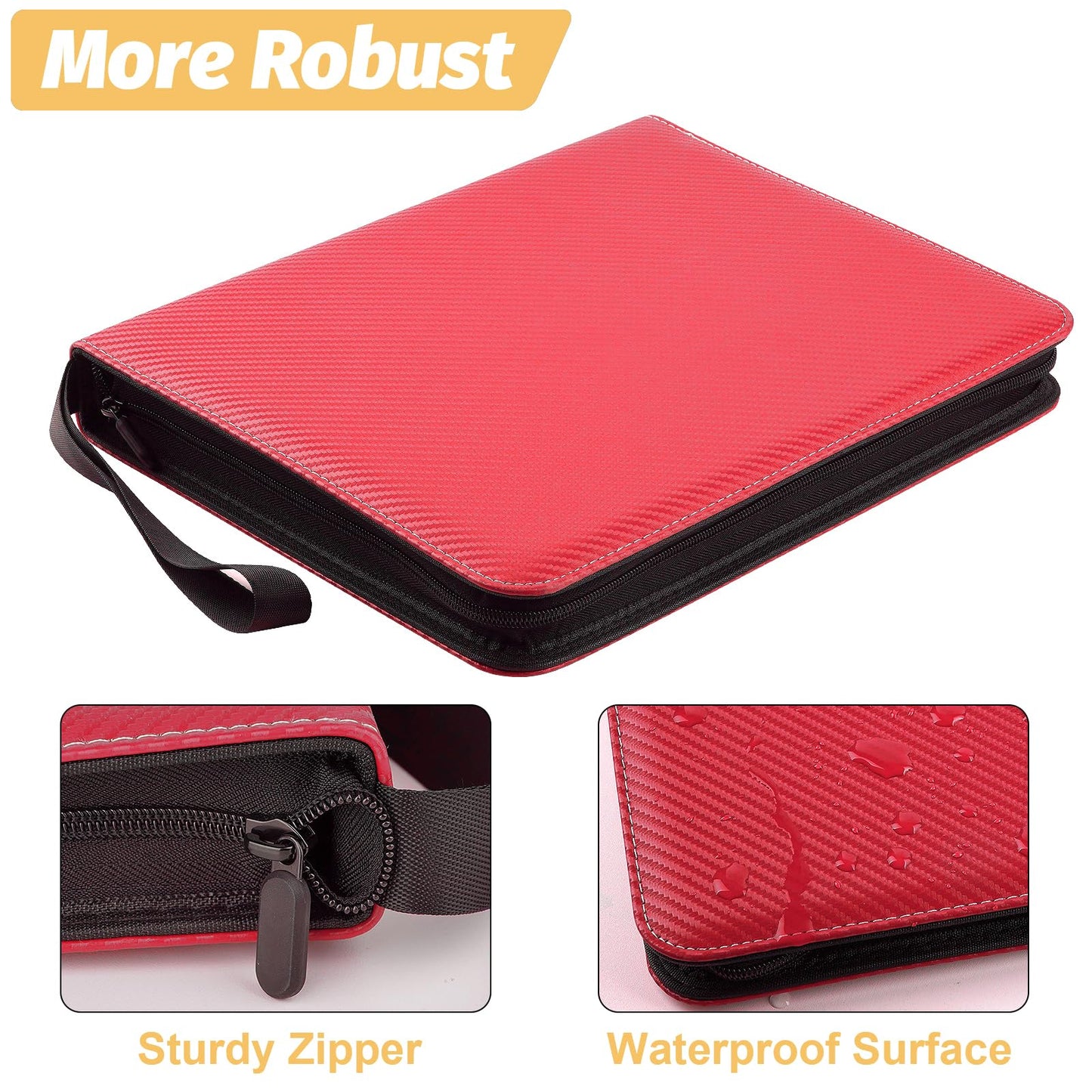 GERMUN 4 Pocket Card Binder  enhanced Zip Trading Card Binder  400 Double Sided Pocket PU Card Collection Binder  Collector Card Album  Card Folder for MTG  TCG  Sports Cards  Game Cards (Red)