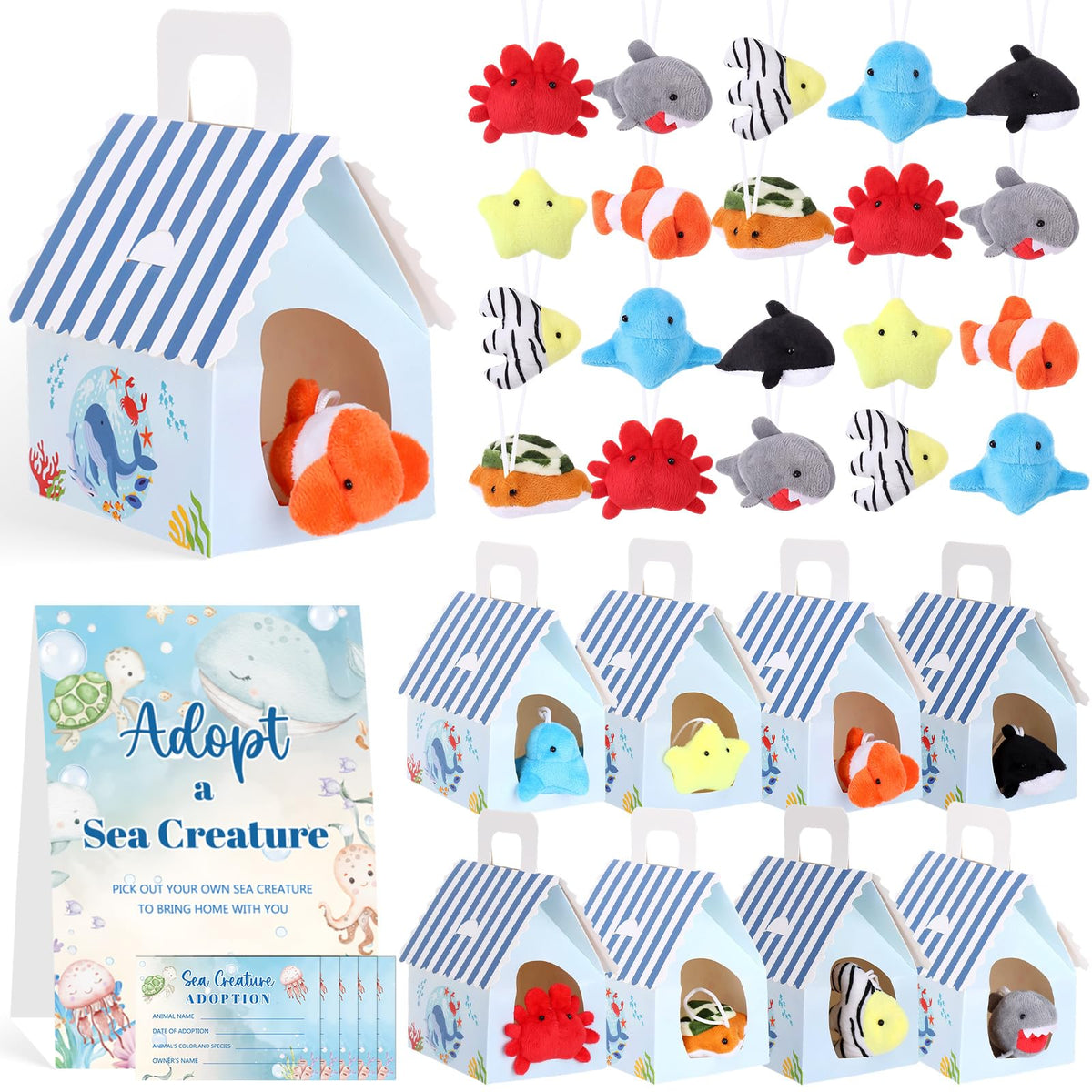 Blueweenly 37 Pcs Adopt a Sea Animal Theme Party Favors Set Plush Marine