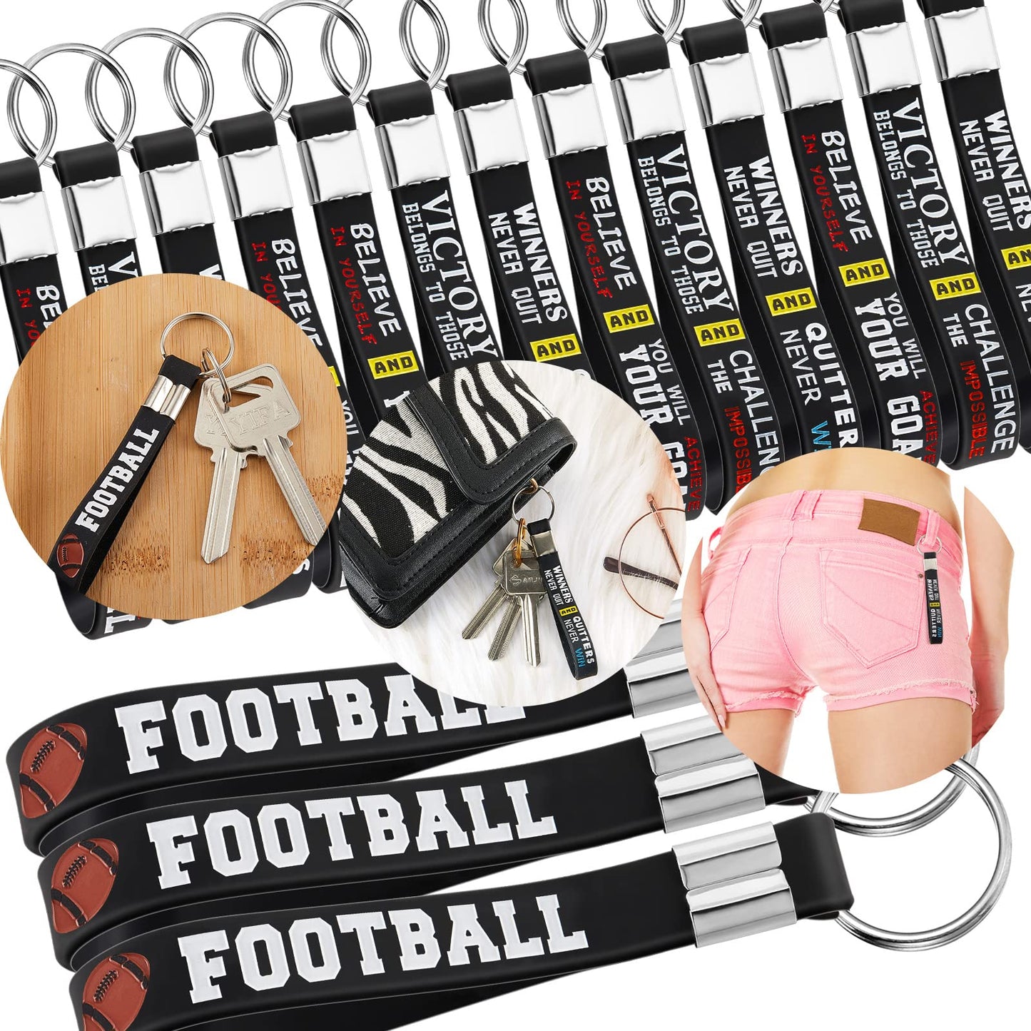 Junkin 48 Pieces Football Party Favors Football Silicone Keychains Gift Senior Night Accessories Party Supplies