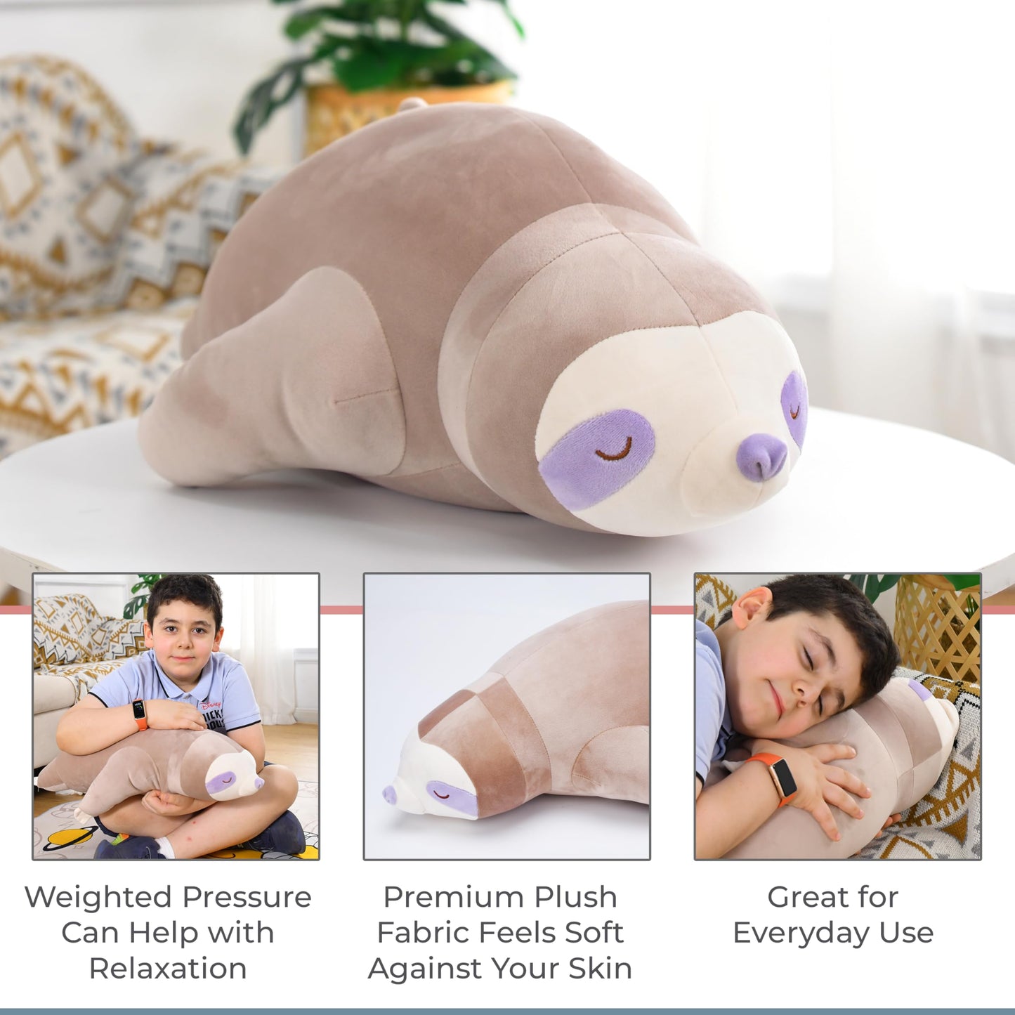 Zysmalat Weighted Stuffed Animal Sloth - Large Sloth Weighted Plush - 24 Inch - 4 Lbs - Stuffie Plushie - Sensory Soft Comfort C