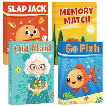 Etyishe Card Games For Kids Toddlers,Go Fish,Old Maid,Slap Jack And Memory Match,4 Decks In 1 Pack,Fun Educational Gard Games Fo