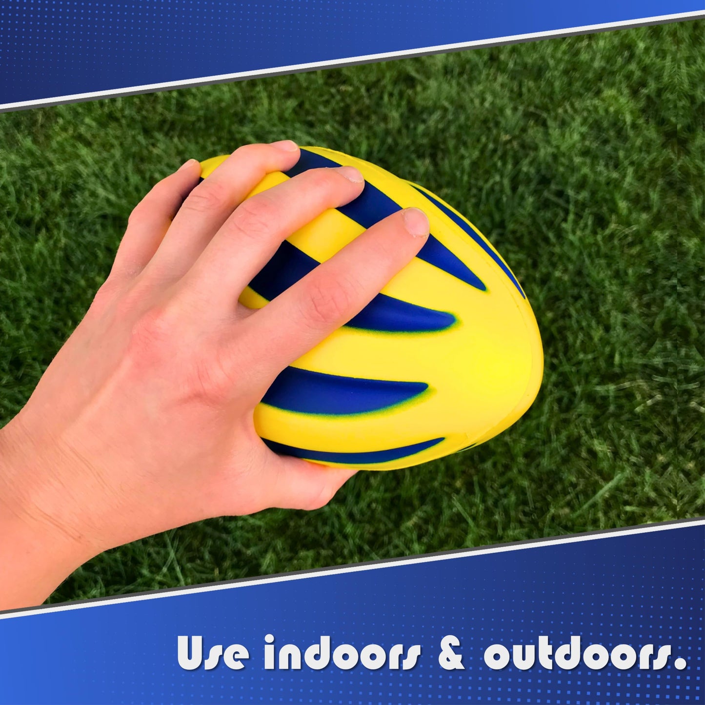 LMC Products Spiral Foam Football - Soft Foam Football for Kids - Each Quality Kids Football is 9 Inches - mature-themed & Toddler Football Youth - Small Football (Yellow & Blue)