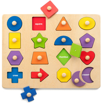 Coogam Montessori Toy Wooden Shape Peg Puzzle, Fine Motor Color Matching Sorting Board, Early Learning Educational Activity Toy Gift For Preschool Toddler Baby 3 4 5 Year Old