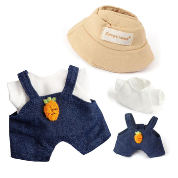 17 cm Doll Clothes  3-Piece Set Stylish Clothes for 17cm Doll  enhanced Outfit with Accessories for Doll- Oatmeal Hat & Tshirt & Carrot Jeans Romper (NO Doll)