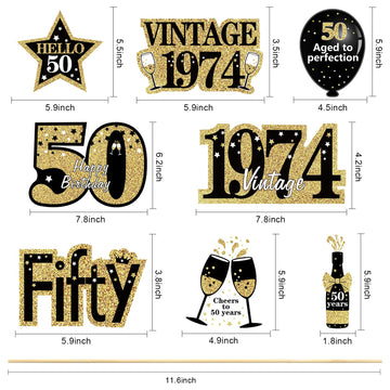 Turypaty Black Gold 50Th Birthday Table Centerpieces Decorations For Men Women, Vintage 1974 Happy 50Th Birthday Table Toppers P