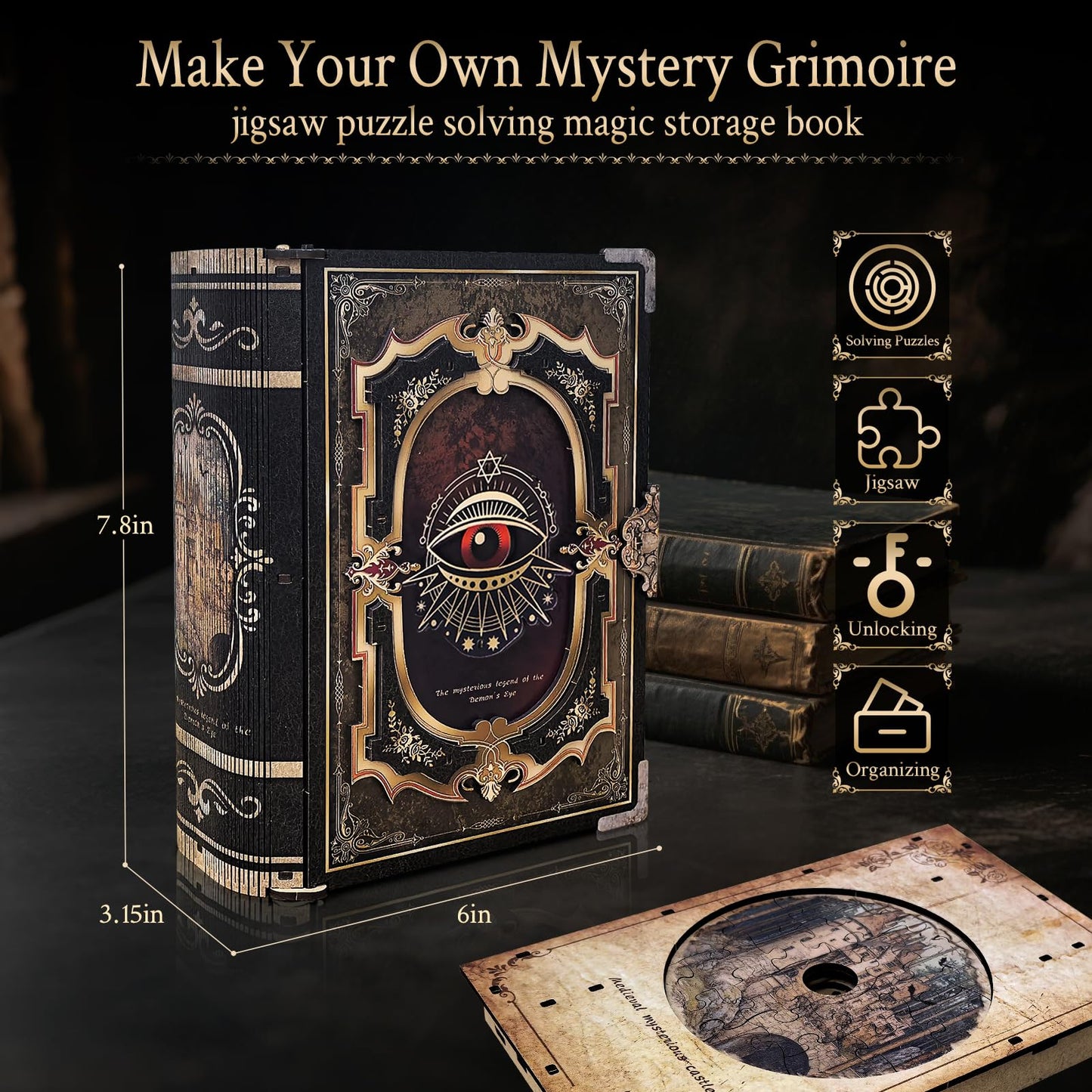 Dibetoy 3D Wooden Puzzles for mature-themeds DIY Book Nook Kit Mechanical Treasure Puzzle Trading Card Storage Box with Lock 3 in 1 DIY Building Mechanical Model Kit for Hobby Enthusiasts