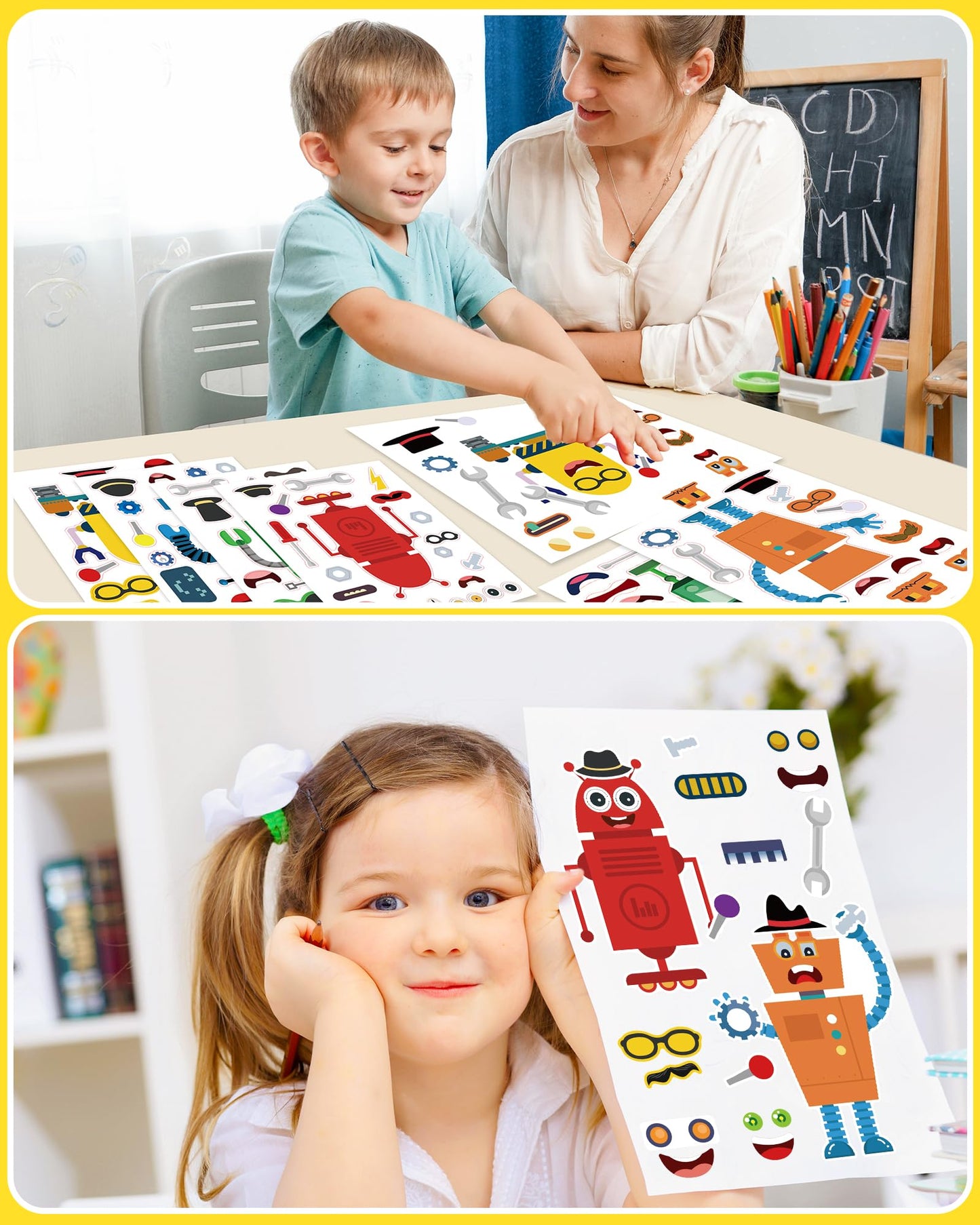 24 Pcs Make Your Own Robot Sticker Sheets For Kids, Robot Face Stickers For Kids Toddlers Crafts Activities Gifts Goodie Bags Bi