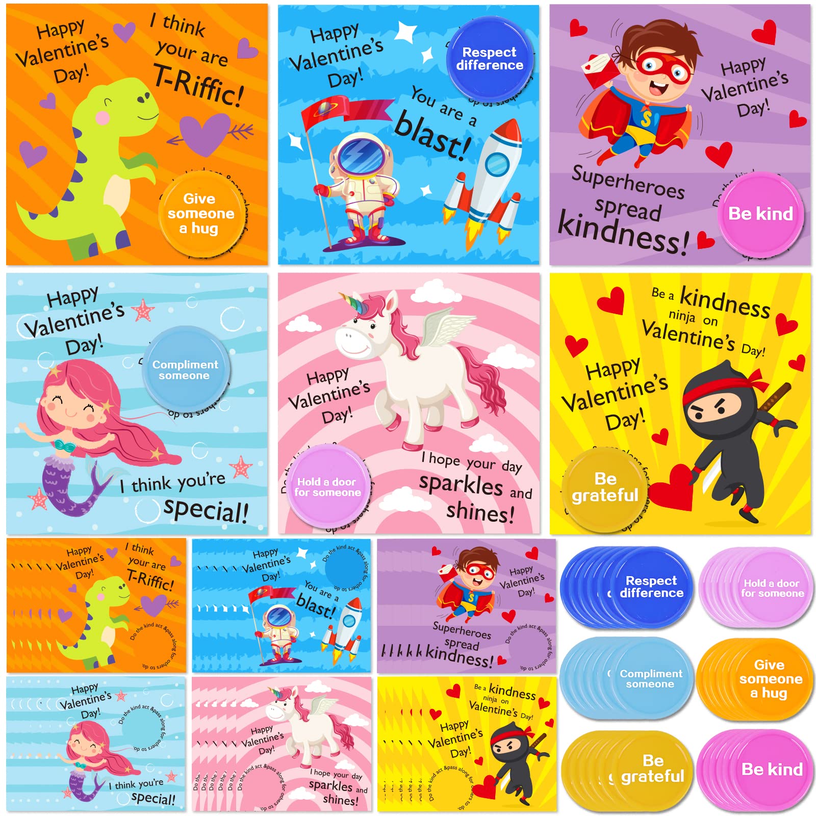 36 Pack Valentines Day Gift Cards for Kids Valentine Kindness Cards with Envelopes and Tokens for Valentine Party Favors, Schoo