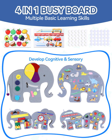 Heypappy Busy Board, 4 Pages Educational Busy Book Learning Sensory Toys for Toddlers with Fine Motor Skills, Busy Book Toys Gif