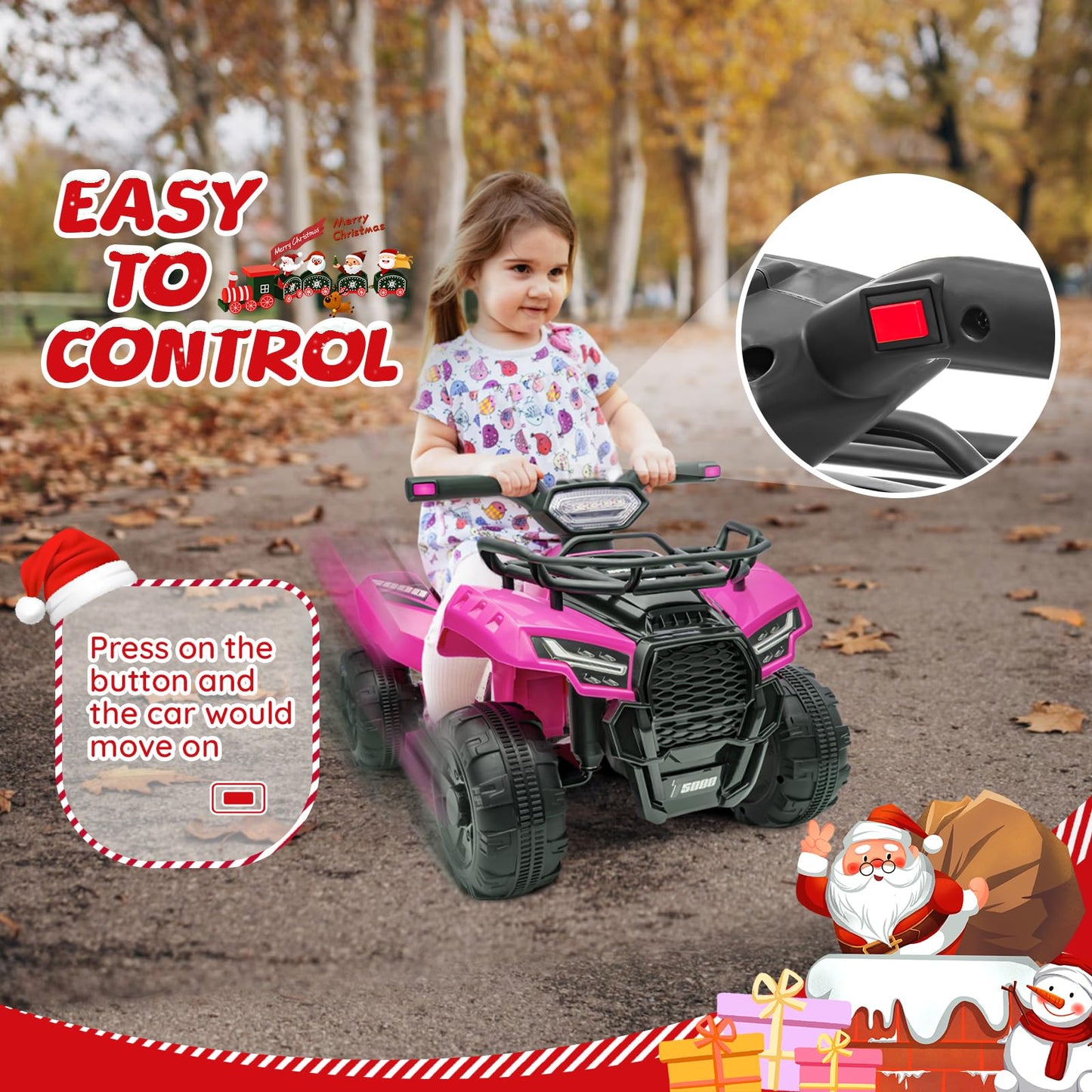 Forever Source Kids ATV - 6V Battery Powered 4 Wheeler, Music & Light, Pink, Large, for Ages 18-36 Months