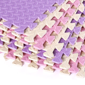 Tamiplay 16 Tiles Foam 0.4 Inch Thicked Interlocking Floor Mats With Solid Colors, Squares Baby Play Mat, Eva Foam Puzzle Foam Mats For Kids, Baby, Toddlers(Pink/Beige/Purple)