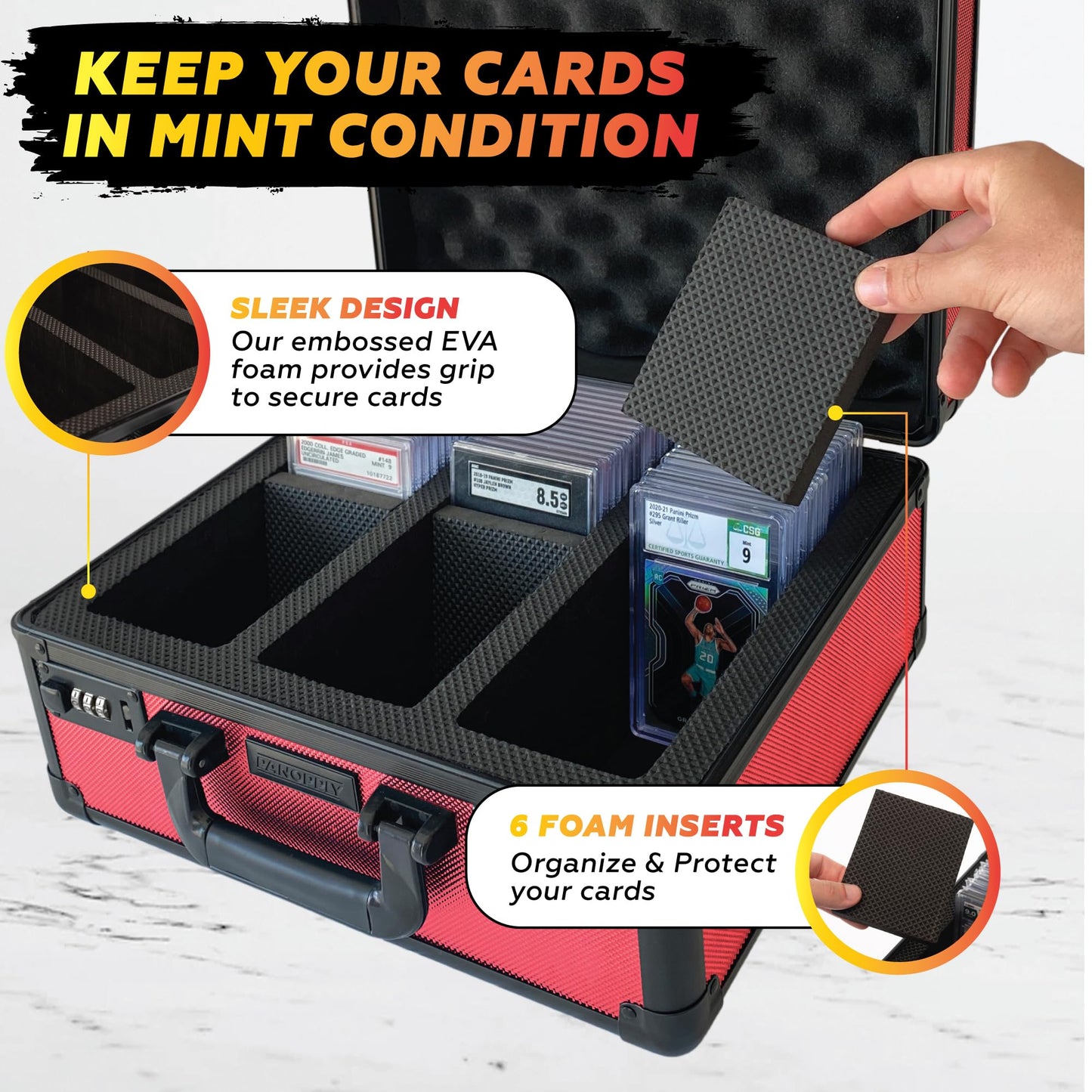 Panopply SLAB protective covering FUSION 120+ 3 Row Psa Graded Card Storage Box Graded Card Case Psa Slab Case for Graded Cards Psa Card Case Baseball Card Cases for Sports Cards Storage Sports Card Case (RED)