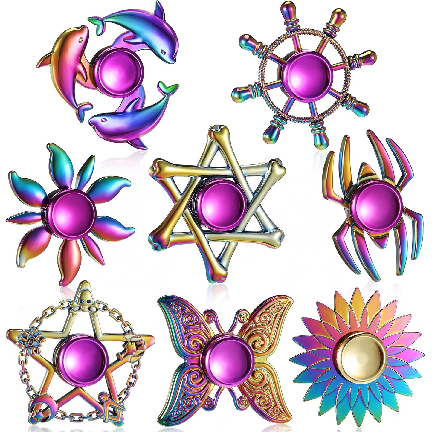 8 Pieces Rainbow Metal Spinner Cool Finger Spinners High Speed Hand Spinners Toys For Stress Anxiety Gift For Adults And Teens (Cool Style)