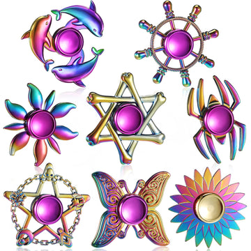 8 Pieces Rainbow Metal Spinner Cool Finger Spinners High Speed Hand Spinners Toys For Stress Anxiety Gift For Adults And Teens (Cool Style)