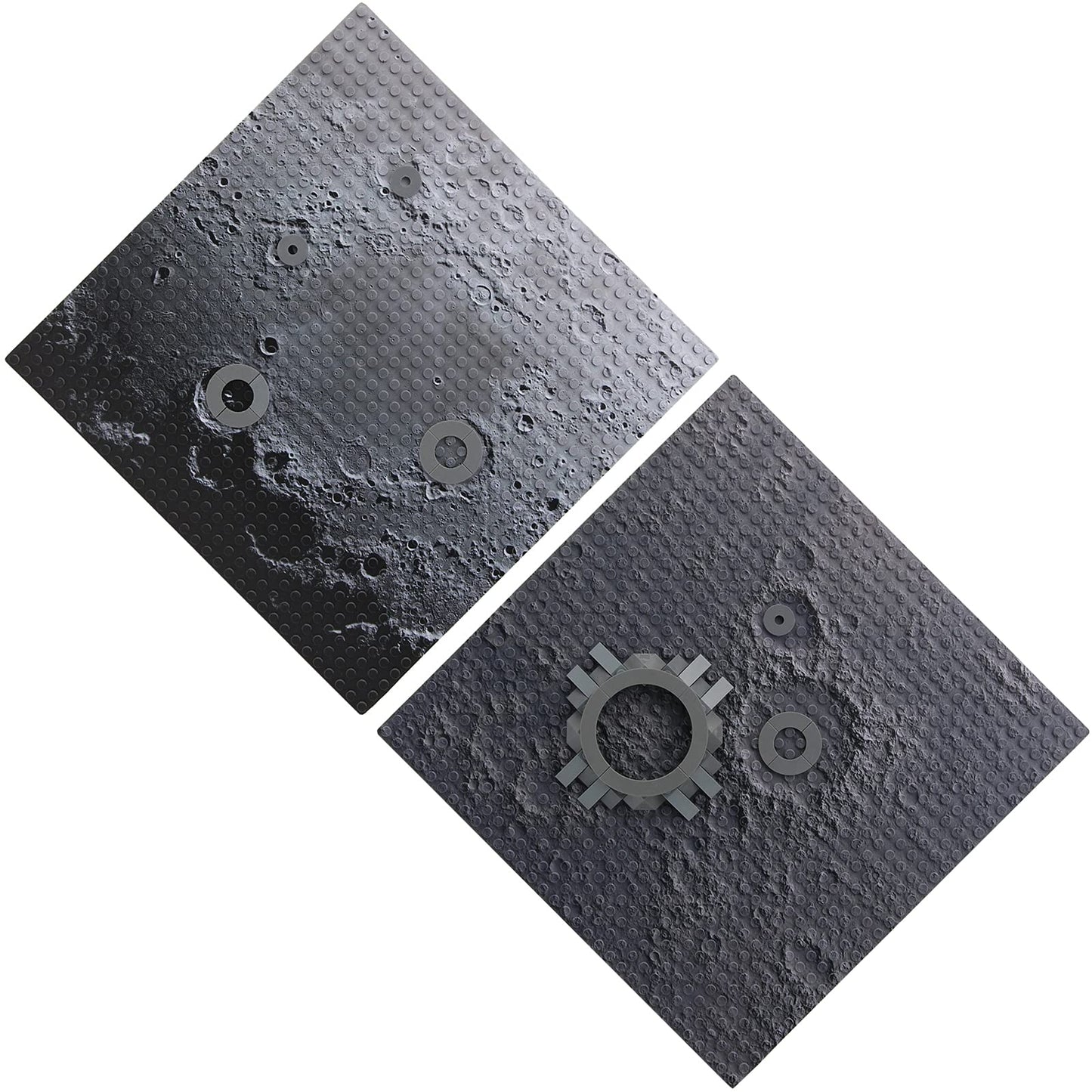 Feleph Space Moon Baseplate 10X10 Inches Classic Building Blocks Base Plate Gray Compatible With Major Brands - 2Pcs