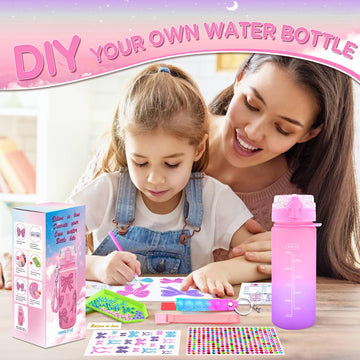 ASIOWELY Decorate Your Own Water Bottle Kits for Girls Age 4-12, Colorful Bow Pattern Diamond Painting Art and Crafts for Boys A