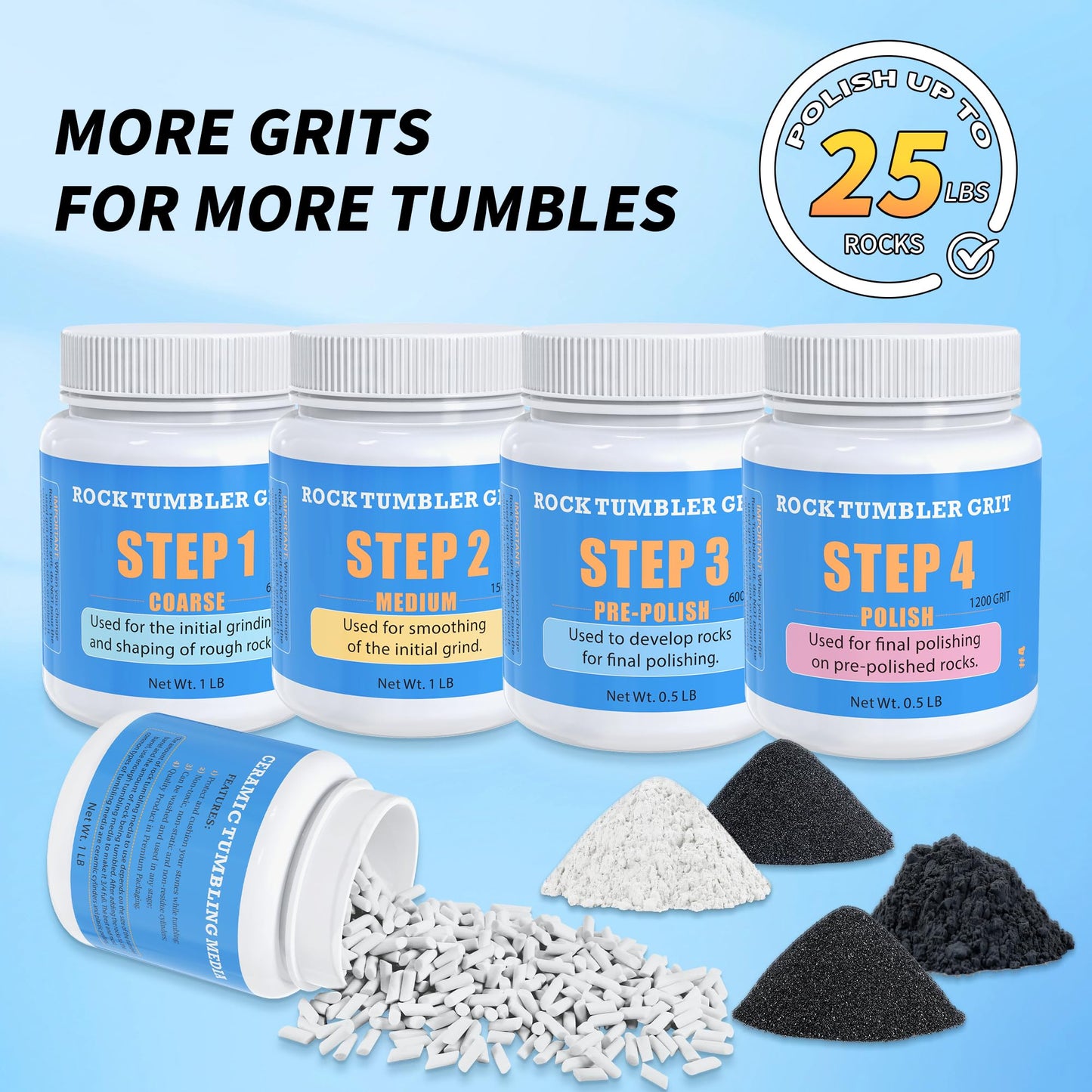 Rock Tumbler Polishing Grits And Ceramic Tumbling Media Kit | Essential For Polishing, 4 Steps Rock Tumbling Refill Media, Polis