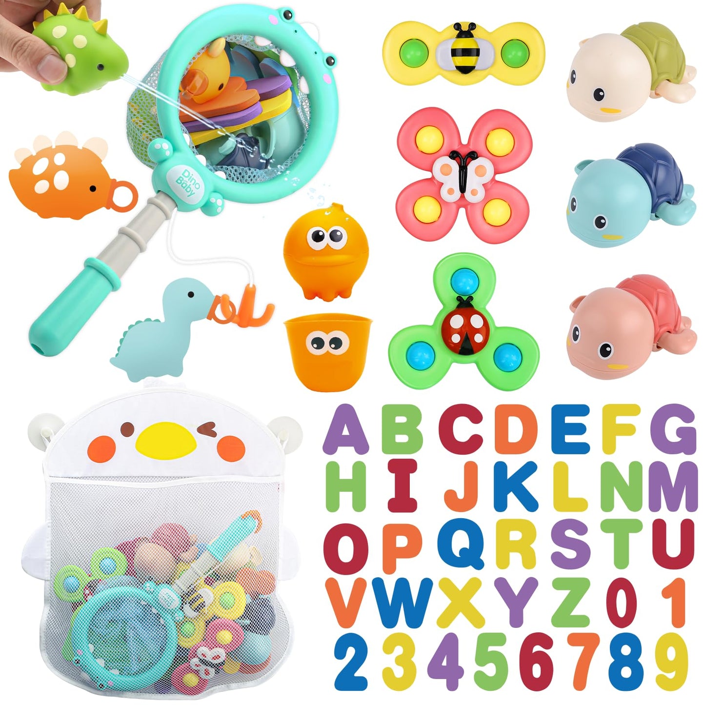 Lzzapj Baby Bath Toys For Toddlers 1-3, Kid Bathtub Toy With 36 Foam Bath Letter & Number, Fishing Games With Fish Net, Water Pool Toy With Storage Bag, Shower Toy Gift For Boy Girl Infant 1 2 3 4 5 6