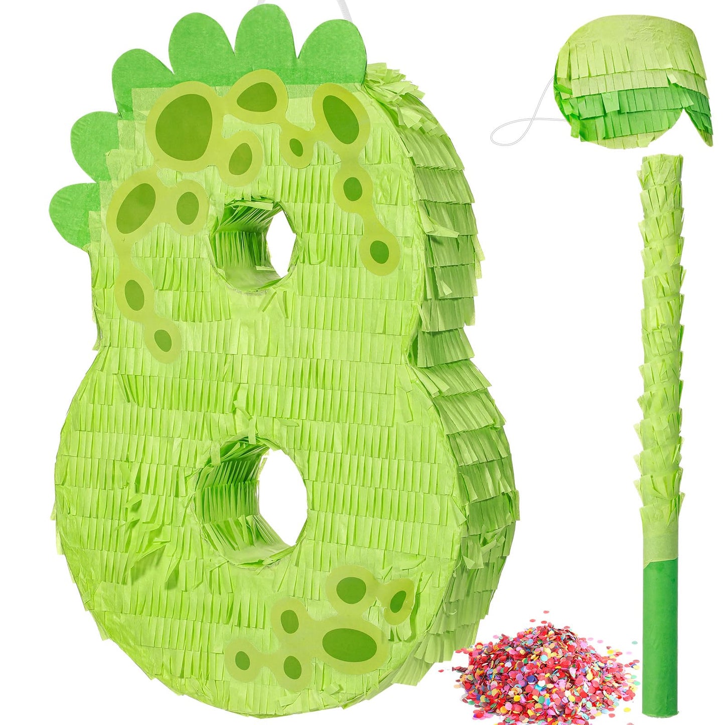 Poen 16 Inch Dinosaur Piata - Number Piata for Boys Birthday Party Supplies with Bat and Eye Mask for Dino Decorations, Animal T