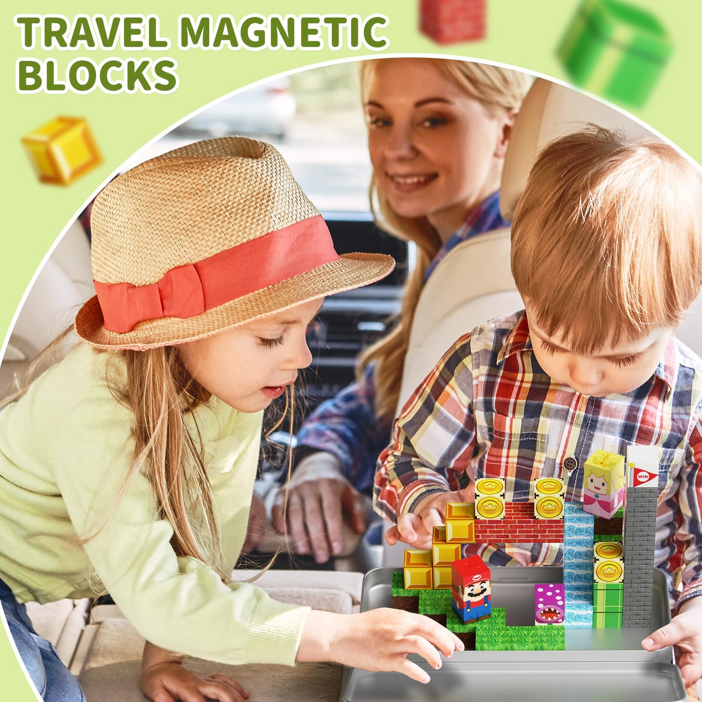 WMXDU Mini Magnetic Blocks, Travel Magnet Building Blocks for Toddlers, 35 PCS Magnetic Building Toys with Portable Iron Box STE