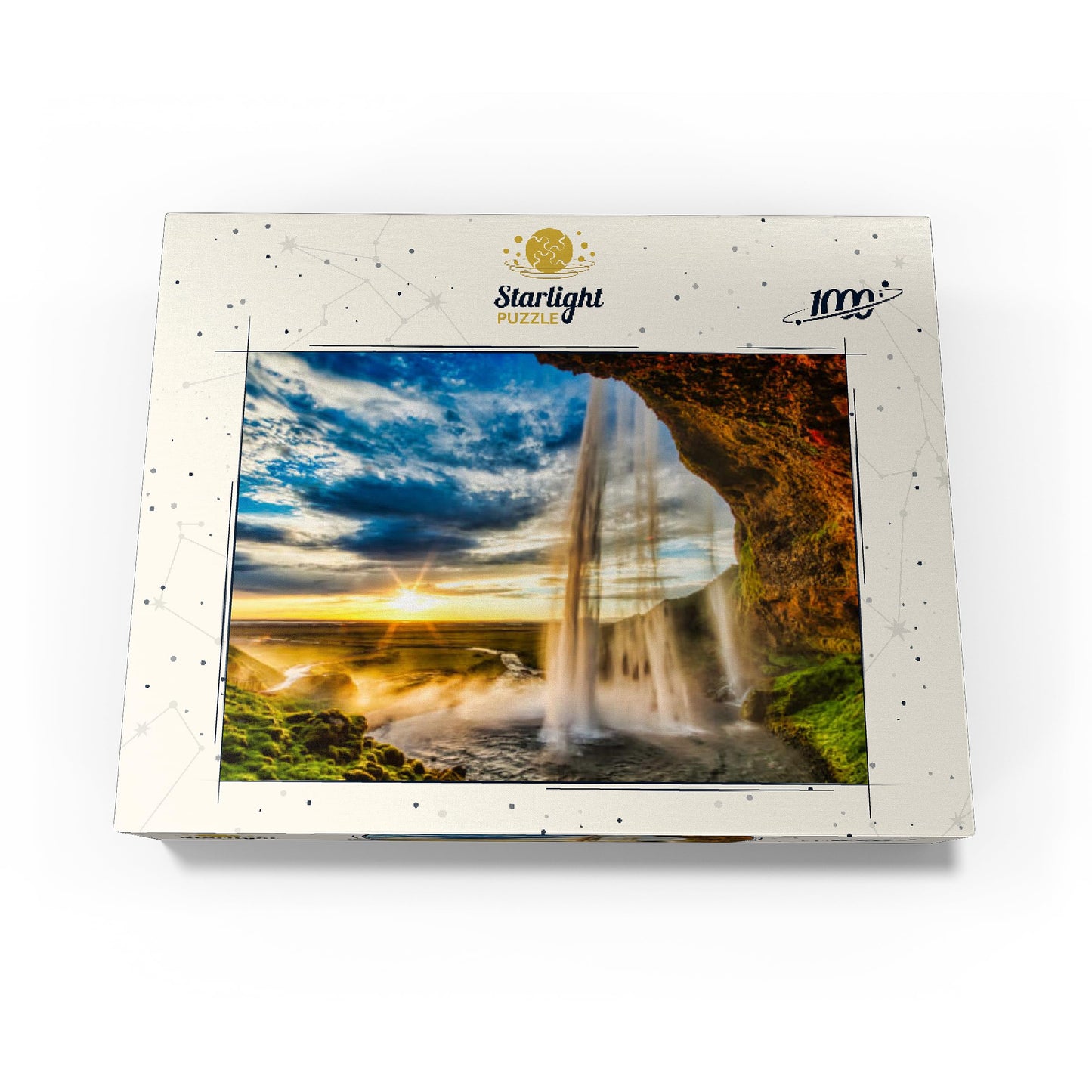 MyPuzzle 1000 Piece Jigsaw Puzzle - Seljalandsfoss Waterfall Sunset, Colorful Cardboard for Adults