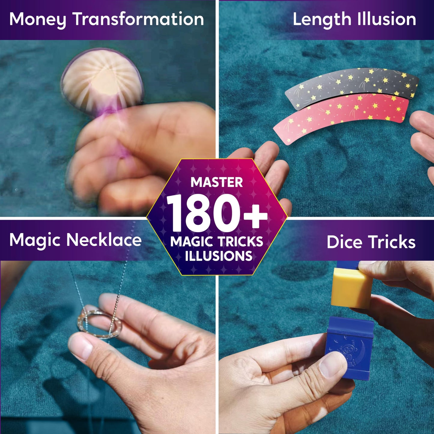 Klever Kits 180+ Magic Set- My First Magic Trick Kit- Amazing Magician Toy with Step-by-Step Video Lessons  for Kids Aged 6+ Easy Tricks of Wand and Illusion Cards