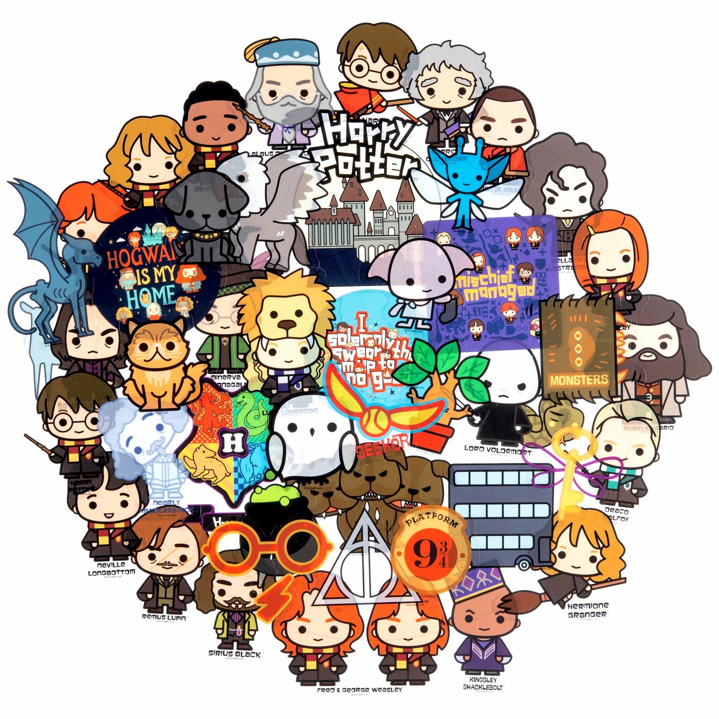 Conquest Journals Harry Potter Chibi Clear Vinyl Decal Stickers, Set Of Unique Sticker Decals, Waterproof, Uv And Scratch Resistant, Great For All Your Gadgets (Transparent, 50-Pack)