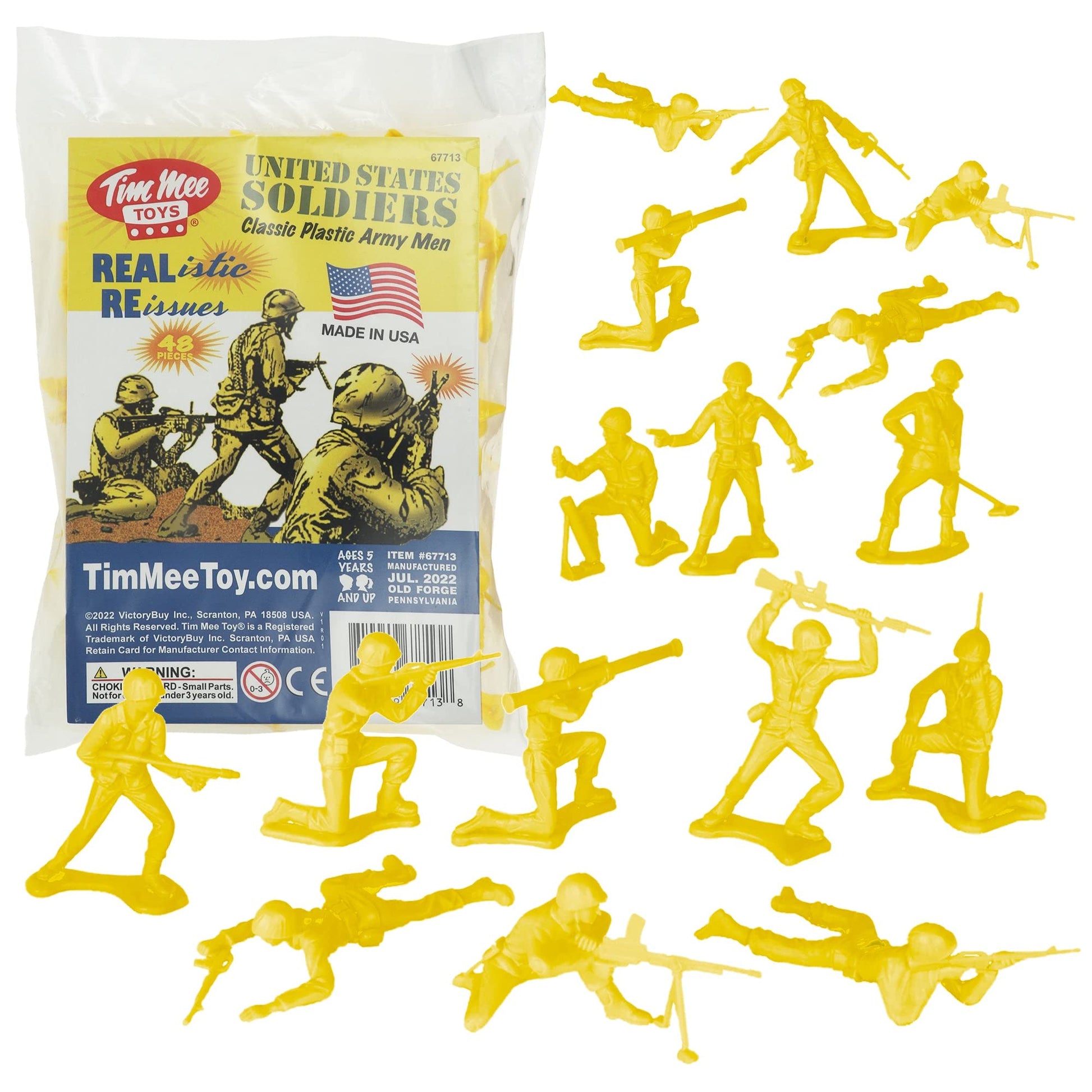 TimMee Plastic Army Men - Yellow 48pc Toy Soldier Figures - Made in USA