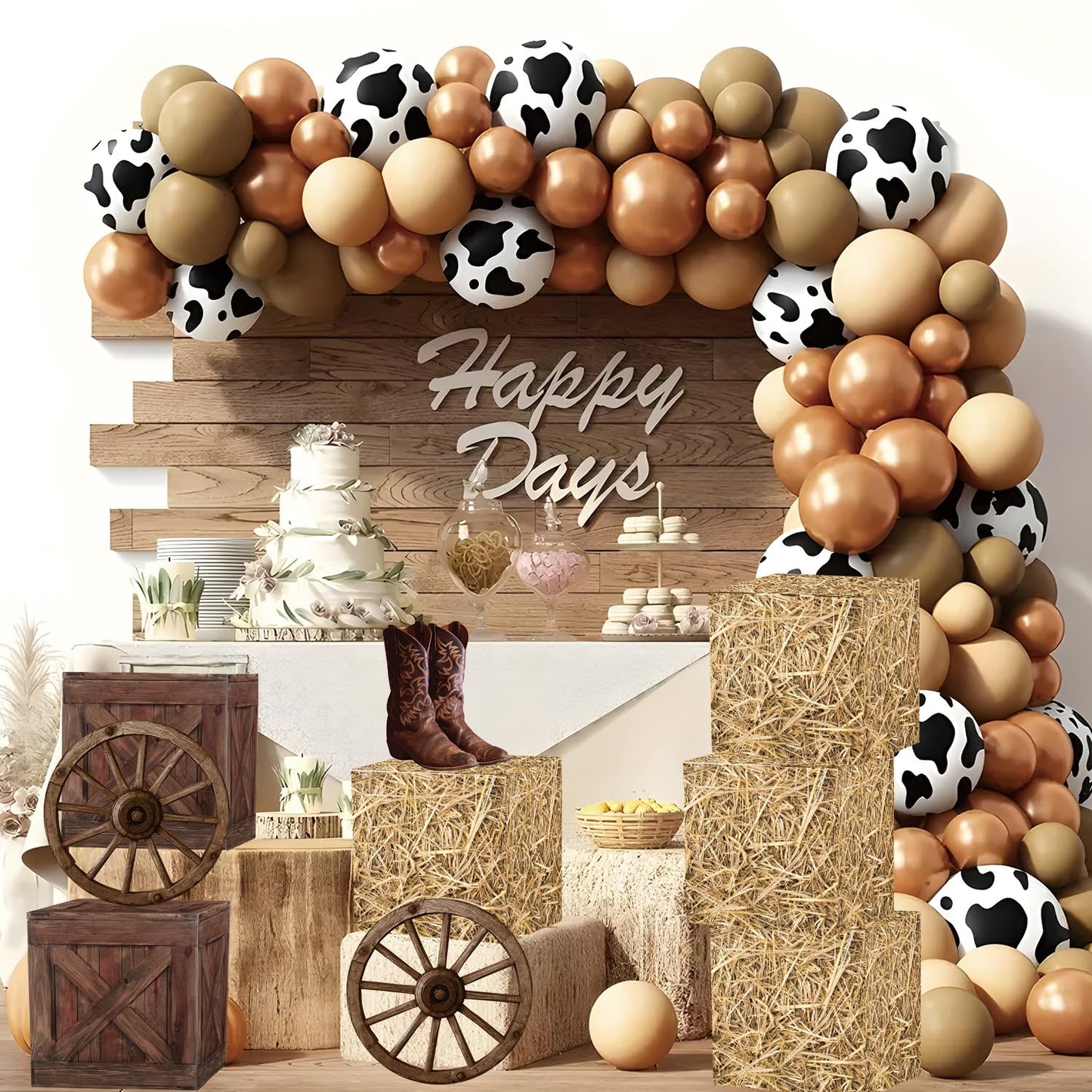 Gameza Western Hay Bales Boxes Decor, Western Cowboy Party Decorations Farm Trunk or Treat Car Hay Bales Wagon Wheel Decorations