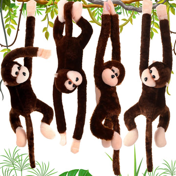 Chivao Set Of 4 Stuffed Monkey Hanging Stuffed Animal Monkey Plush Toy Large Animal With Loop For Gifts Favors(28 Inch,Dark Brown, Light Brown)