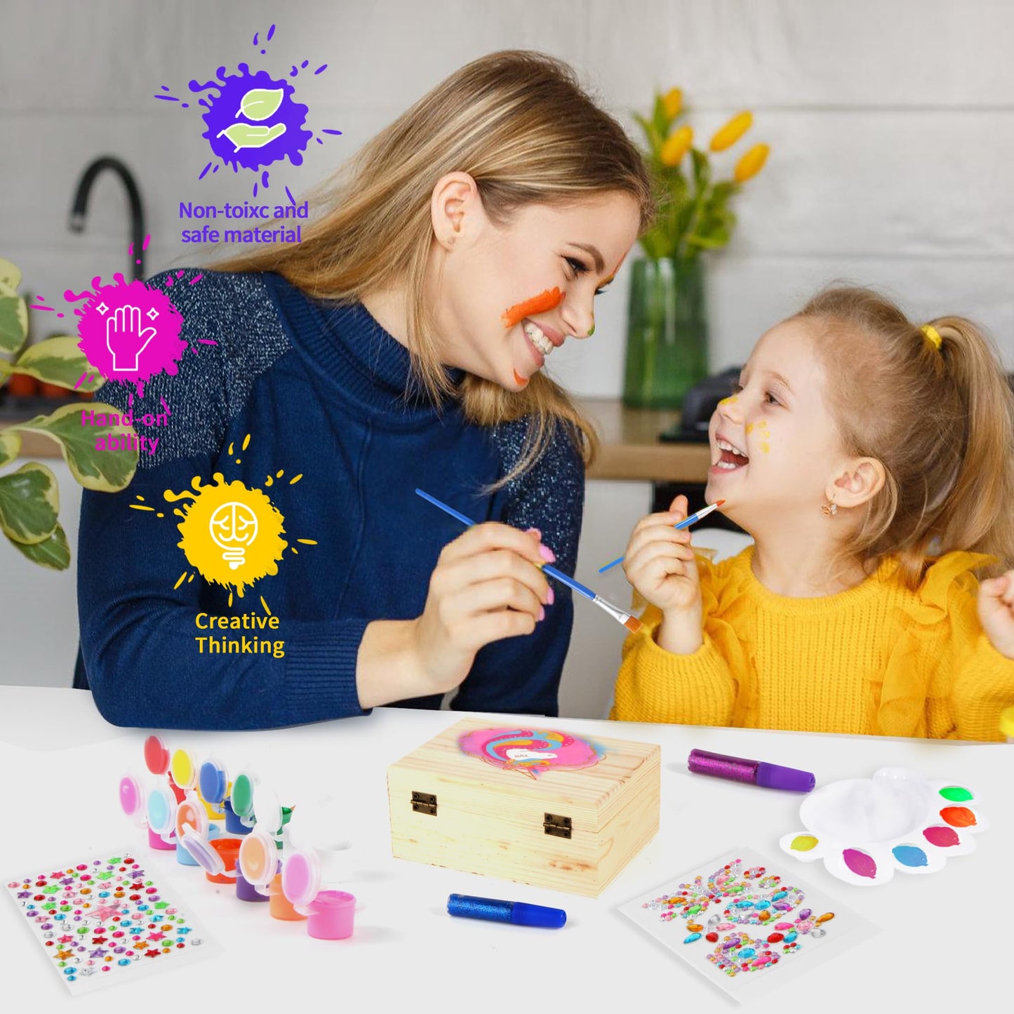 Jotiko Arts And Crafts For Kids Girls Age 6-8, Paint Your Own Jewelry Box & Bracelet Making Kit, Unicorn Toys For Girls 8-12 Years Old, 250Pcs Wooden Beads Charms Jewelry Making Kit Christmas Gift