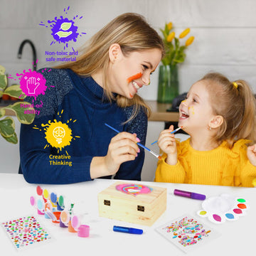Jotiko Arts And Crafts For Kids Girls Age 6-8, Paint Your Own Jewelry Box & Bracelet Making Kit, Unicorn Toys For Girls 8-12 Years Old, 250Pcs Wooden Beads Charms Jewelry Making Kit Christmas Gift