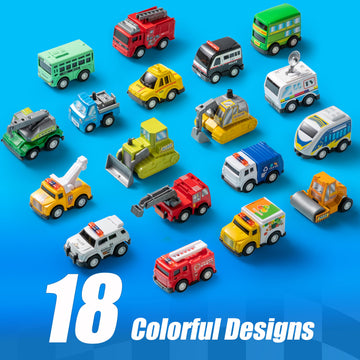 JOYIN 18 Pcs Pull Back City Cars and Trucks Toy Vehicles Set, Friction Powered Cars Toys for Toddlers, Boys, Girls Educational P
