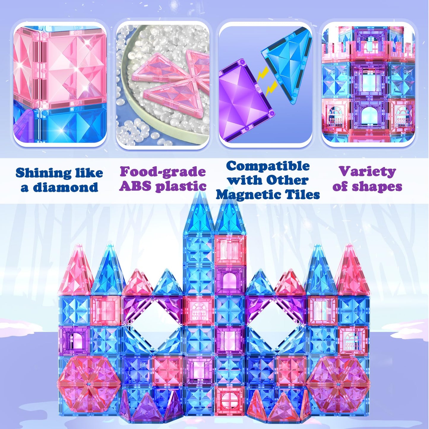 Soyee Diamond Magnetic Building Blocks - Frozen Princess Toys, 2.75" Size, Blue/Pink/Purple, Ideal for 3-8 Year Old Kids, Model SY-58