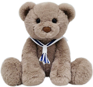 Mikee Fluffie Teddy Bear Stuffed Animal With Navy Collar, 9'' Small Teddy Bear, Cute Soft Stuffed Animals For Girls Kids, Valent