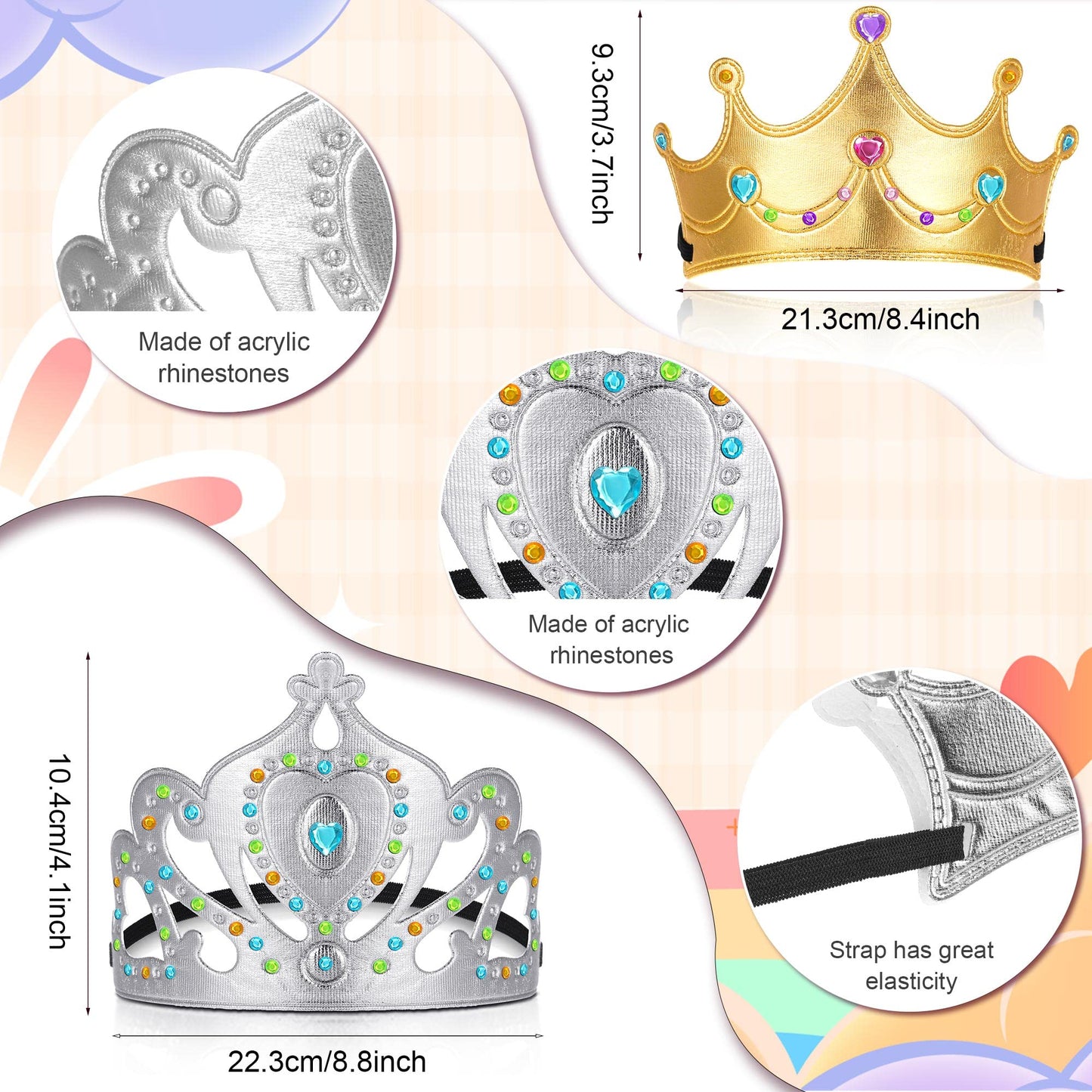 Yaomiao 44 Pcs Foam Crowns for Kids Princess Tiaras Crowns Bulk Diamond Sticker Making Kits for Birthday Party Supplies (Bright