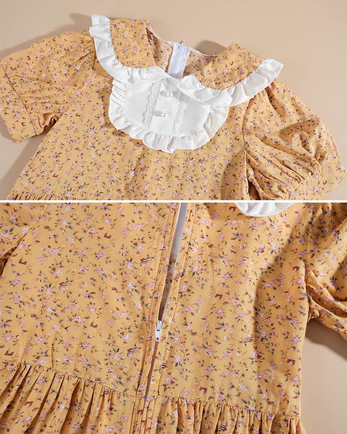 Nuoqi Prairie Dresses For Girls, Yellow Laura Ingalls Wilder Costume Pioneer Colonial Dress With Apron, 4-5