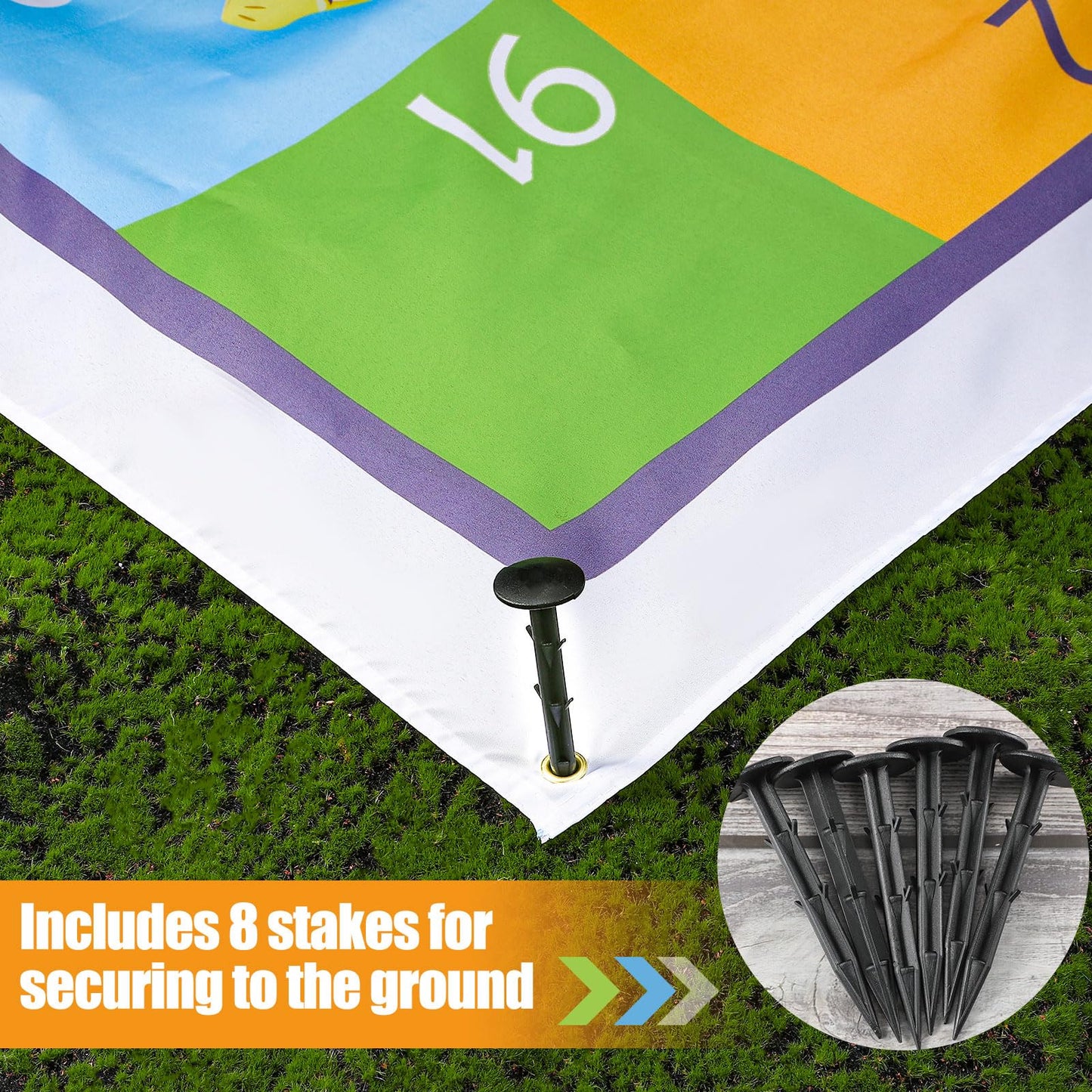 Realspring 9.8 Ft Giant Snakes And Ladders Game Playing Mat With 6 Nails 14 Inch Inflatable Dice And Storage Bag Floor Snake And