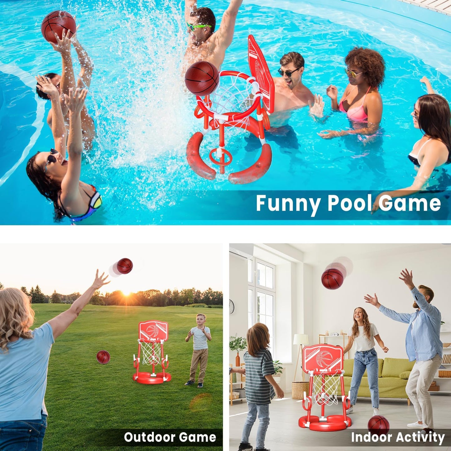 Aurotops Pool Basketball Hoop With Backboard Ring Toss Games For Kids And Adults,Floating Basketball Pool Toys,Swimming Pool Toy
