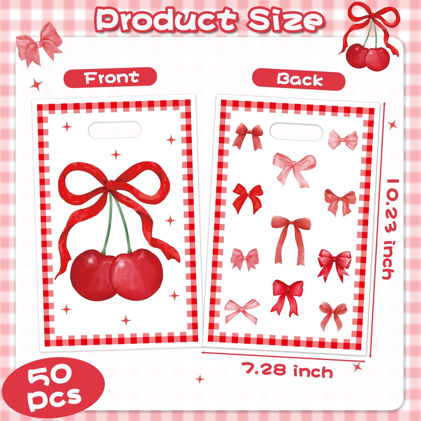ArianQicult Bow Party Favor Bags - 50Pcs Red Cherry Goody Candy Treat Gifts Bags Coquette Bow Party Decorations for Birthday Wed