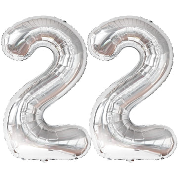 Giant, 40 Inch Silver 22 Balloon Number - 22Nd Birthday Balloons | Mylar 22 Silver Balloons For 22Nd Birthday Decorations | Silver 22 Balloons, Happy 22 Birthday Decorations | 22 Birthday Balloons